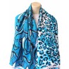 Foulard Ton bleu azur motifs Fleurs et Léopard  By Saida
