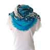 Foulard Ton bleu azur motifs Fleurs et Léopard  By Saida