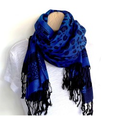 Écharpe Bleue et noire motifs Léopard & Géométriques