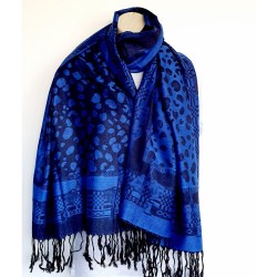 Écharpe Bleue et noire motifs Léopard & Géométriques