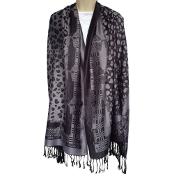 Écharpe Grise/Anthracite motifs Léopard & Géométriques