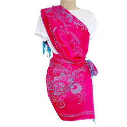 Écharpe Framboise et Turquoise Motif Floral