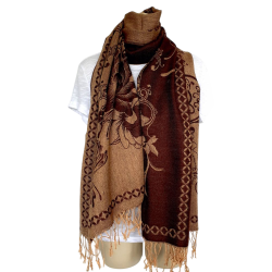 Écharpe Marron et Ocre Motif Floral