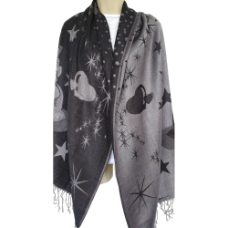 Écharpe anthracite motifs Papillons, Fleurs et Toiles