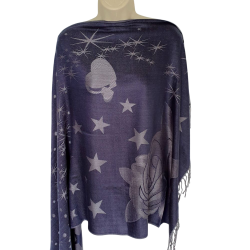 Écharpe Bleue motifs Papillons, Fleurs et Toiles