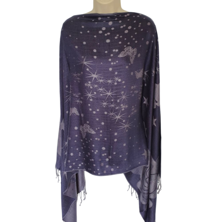 Écharpe Bleue motifs Papillons, Fleurs et Toiles