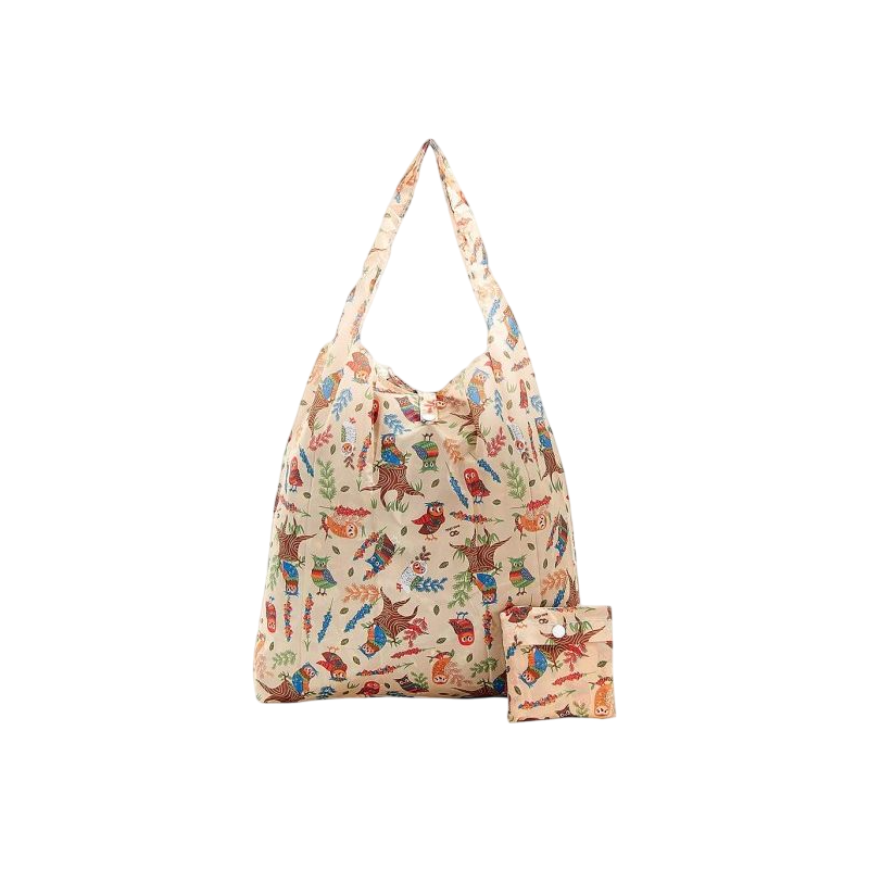 Sac cabas pliable beige "Hiboux" – Eco Chic