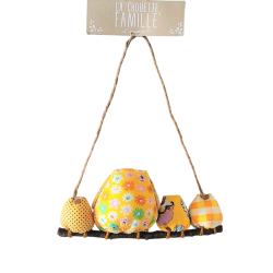 La chouette famille - célibataire et 3 enfants (jaune à fleurs)