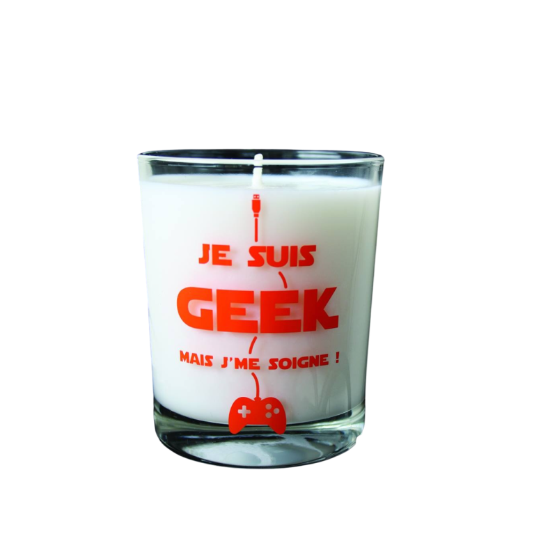Bougie message « je suis geek mais j’me soigne» Cecilia Création