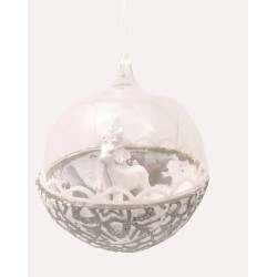 Suspension boule en verre renne et sapin - Dekoratief
