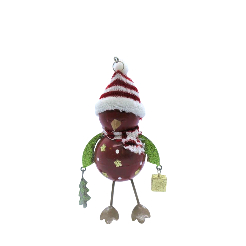 Décoration de noël à ressort Oiseau avec bonnet