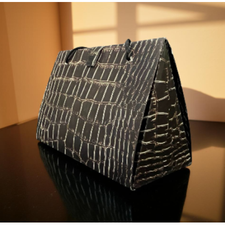 Sac cadeau origami imitation cuir crocodile – Marron