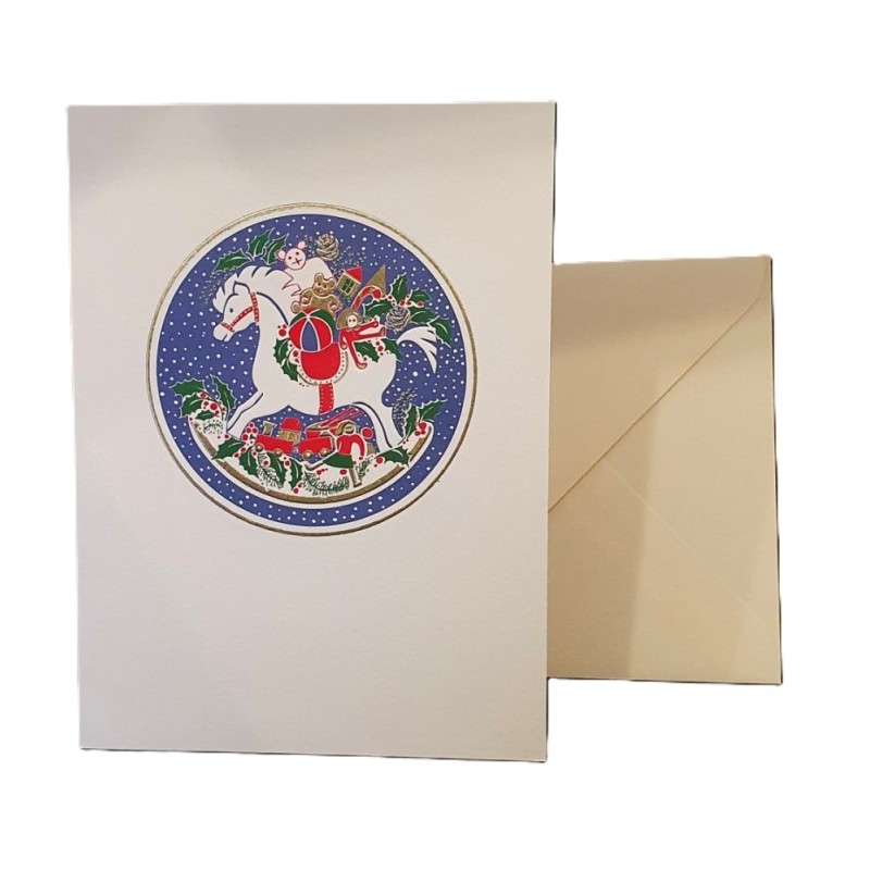 Carte double de noël "Cheval blanc et jouets" - Rossi