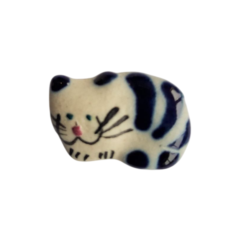 Miniature en céramique – Chat en boule à rayures bleues