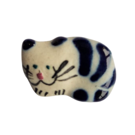Miniature en céramique – Chat en boule à rayures bleues