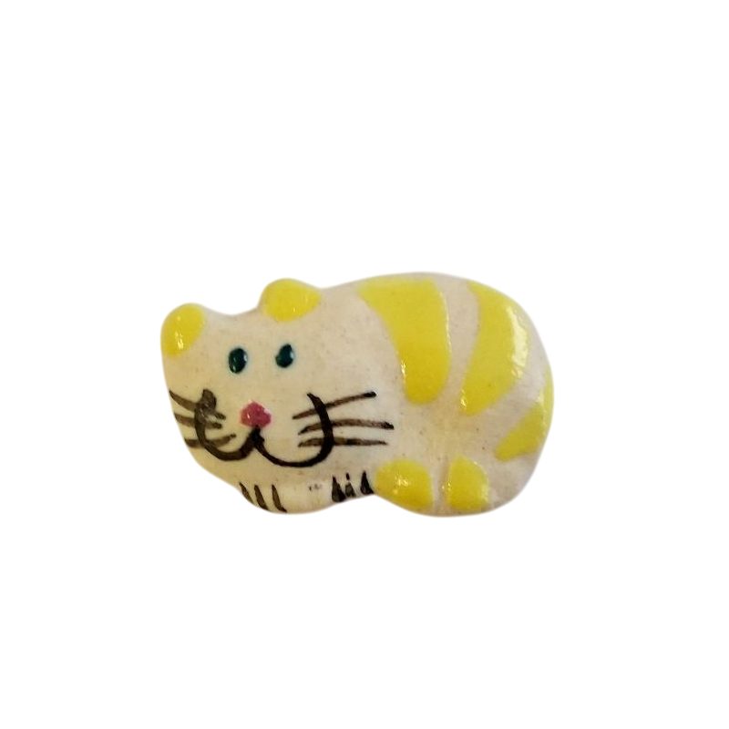 Miniature en céramique – Chat en boule à rayures jaunes