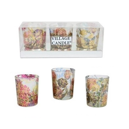 Lot de 3 photophores en verre à motifs floraux – Village Candle