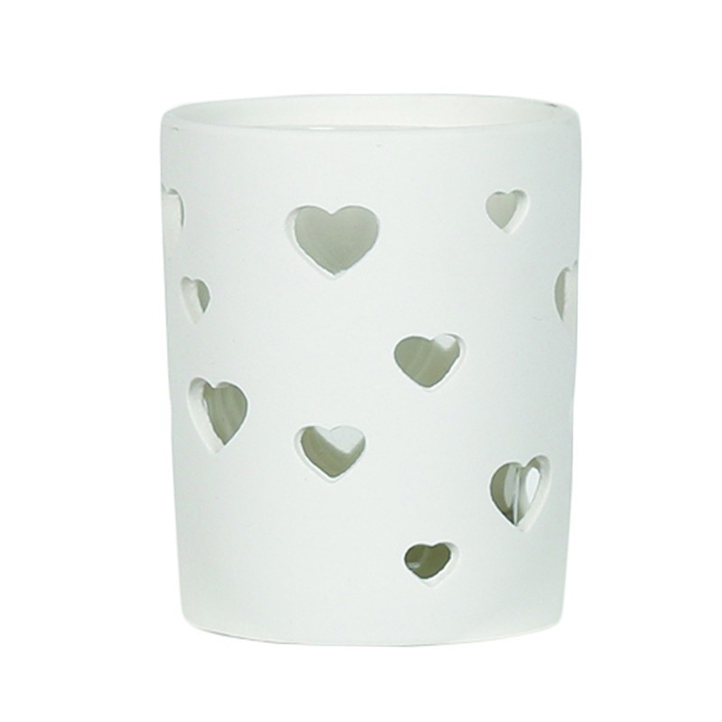 Photophore blanc ajouré de cœurs- Village Candle