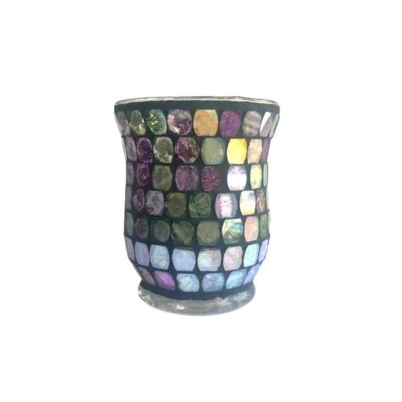 Photophore évasé  Violet & feuille d'argent reflet vert - Village Candle