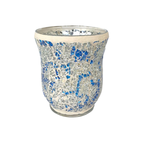 Photophore évasé Mosaïque Bleue et argent- Village Candle
