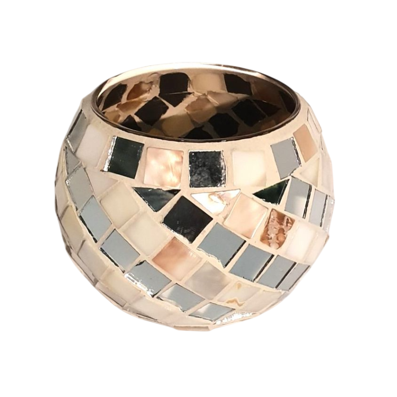 Photophore Globe Mosaïque Ivoire et miroir – Village Candle