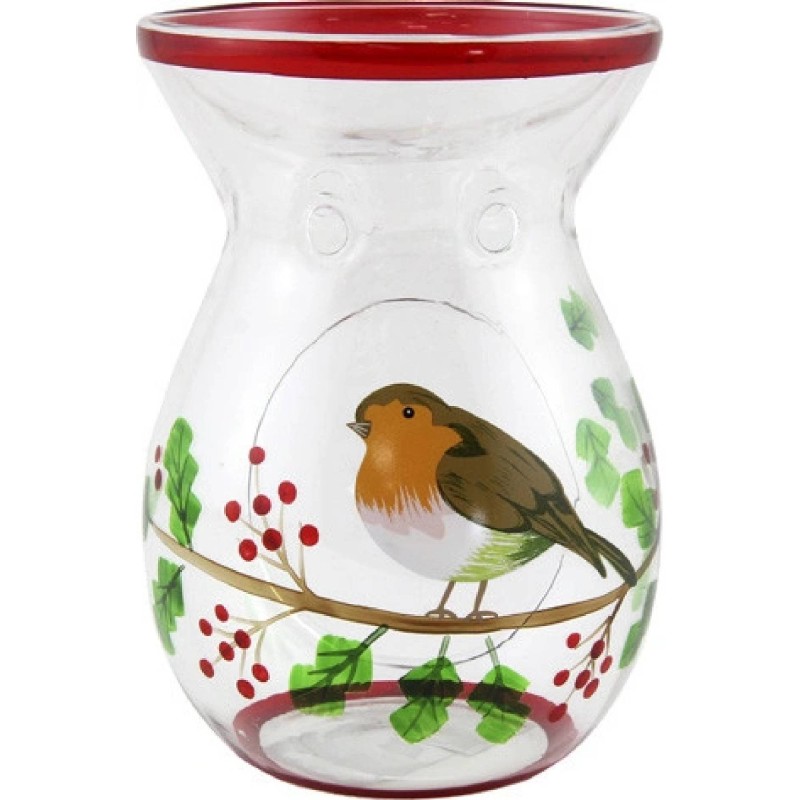 Brûle-Parfum en Verre transparent oiseau et houx