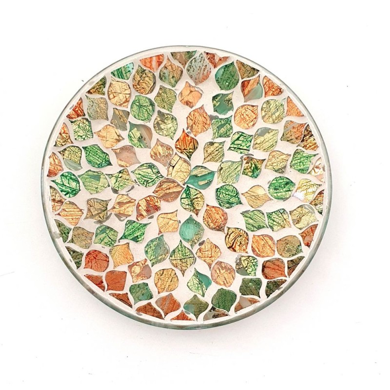 Assiette Support bougie Mosaïque Vert, cuivre et or - Village Candle