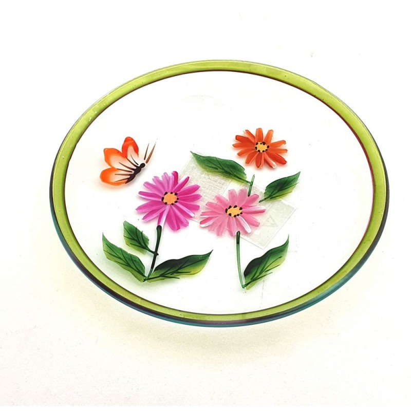 Assiette en verre Support bougie Fleurs et papillon - Village Candle
