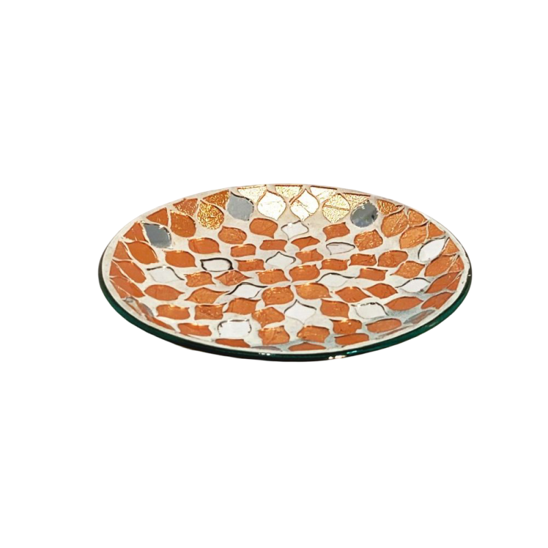 Assiette Support bougie Mosaïque pétales cuivre et miroir - Village Candle