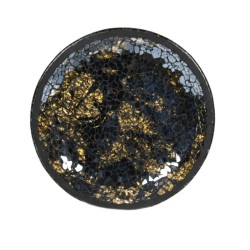 Assiette Support bougie Lustre Mosaïque noire et dorée - Village Candle