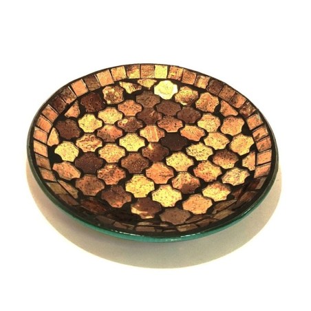 Assiette Support bougie Mosaïque Or et Marron - Village Candle