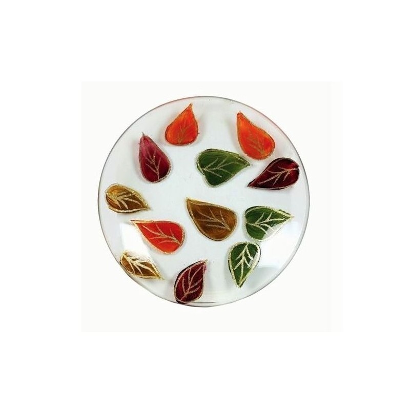 Assiette en verre – Support bougie Feuilles colorées - Village Candle