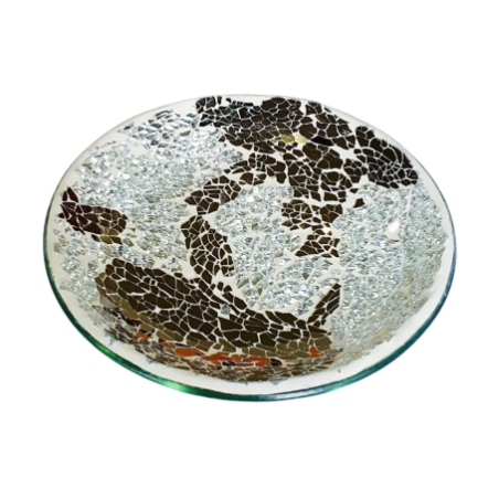 Assiette Support bougie Mosaïque craquelée Argent et Miroir - Village Candle