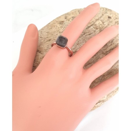 Bague en argent 925 avec pierre couleur noire -