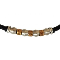 Collier homme en cuir tressé noir et acier or/argent (50 cm)