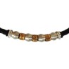 Collier homme en cuir tressé noir et acier or/argent (50 cm)