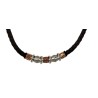 Collier homme en cuir tressé noir et acier cuivre/argent (45 cm)