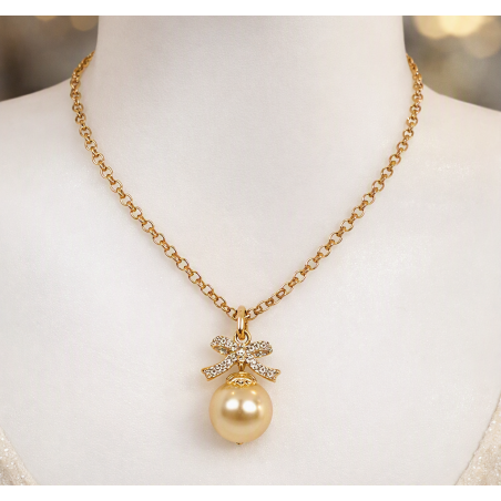 Collier pendentif perle dorée  - L'officiel