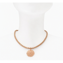 Collier ras-du-cou cordon en cuir tressé et pendentif rosace