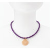 Collier ras-du-cou cordon en cuir tressé et pendentif rosace