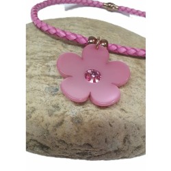 Collier Floral en Cuir Tressé rose