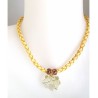 Collier cordon en cuir tressé jaune et pendentif Trèfle