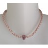 Collier cordon en cuir tressé rose poudré et perle strass