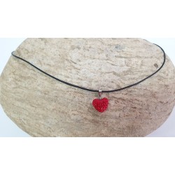 Collier cœur sur cordon en coton ciré