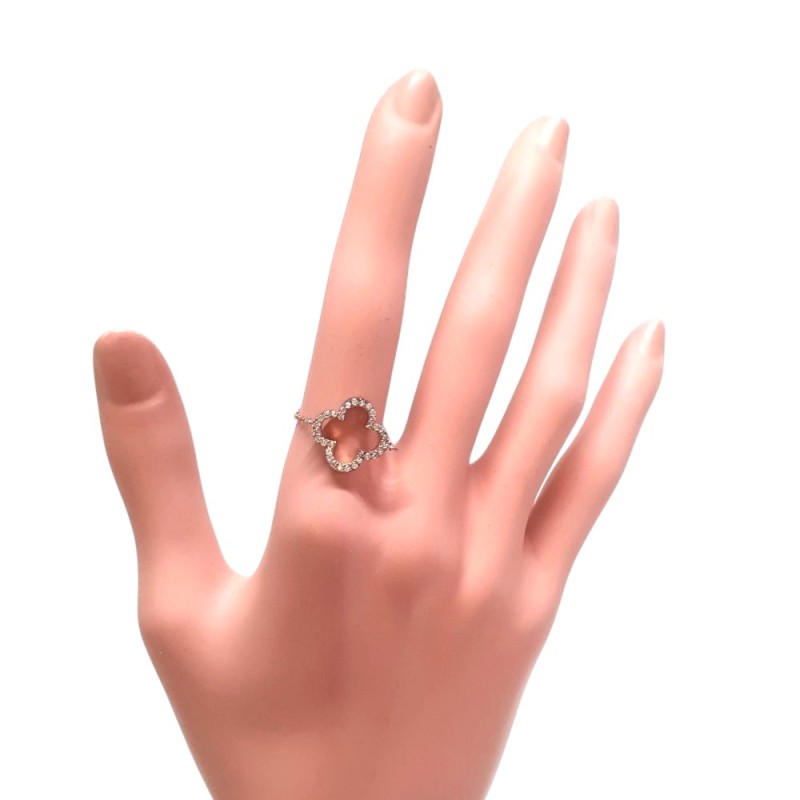 Bague chaîne trèfle argent 925 rose