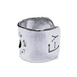 Bague manchette argentée « La vie, c’est du bonheur » - FY Faucogney