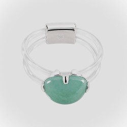 Bague fantaisie en argent 925  pierre verte calcédoine -