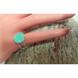 Bague fantaisie en argent 925  pierre verte calcédoine -