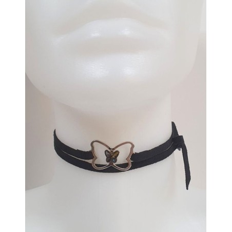 Collier ruban suédine noir et papillon F.Y. FAUCOGNEY