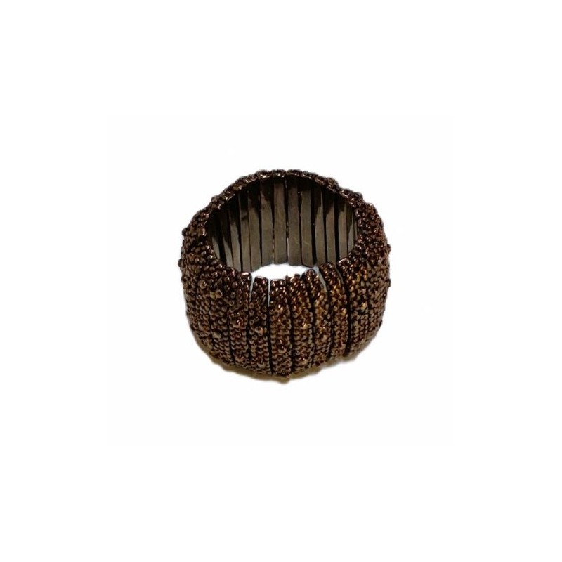 Bague large en perles de métal couleur bronze
